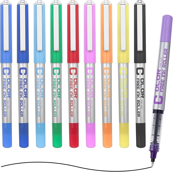 EYEYE 10 Pack Multicolor Rollerball Pens, 0.7mm Medium Point Roller Ball Pens, Liquid Ink Pen Fine Point Smooth Writing Pens for Journaling, Note Taking, Office & School Supplies