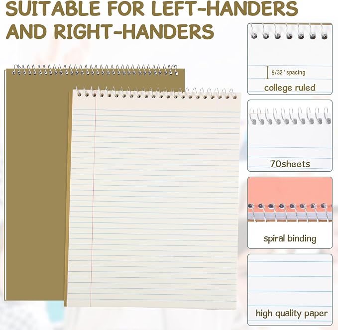 Maitys 6 Pcs Steno Spiral Notebooks, Attractive Color, Rustic Style