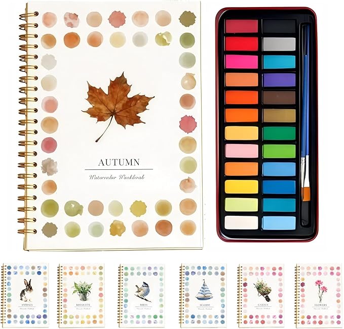 Watercolor Workbook - Coloring Book Beginner Friendly Painting Kit, Watercolor Workbooks for Adults with 24 Colors Paint, Exploration Gift for Adults Teens (Autumn)