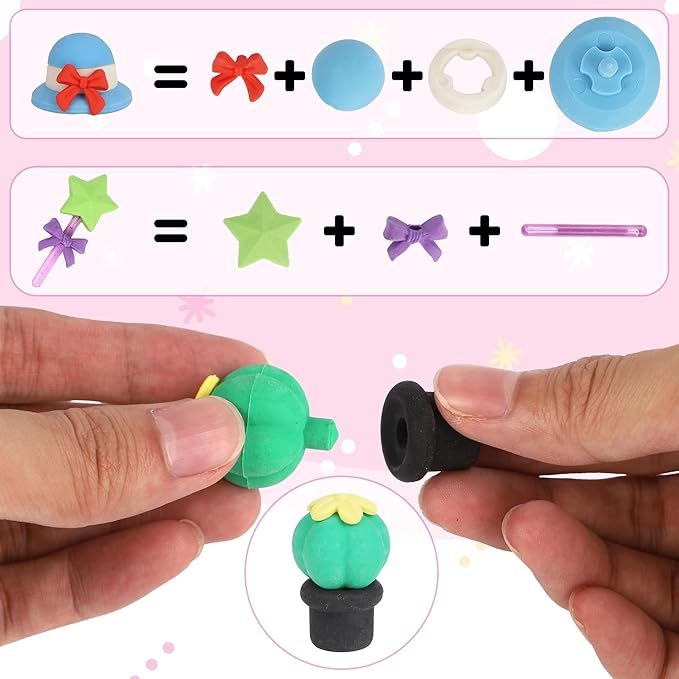 Cllayees 72 Pcs Erasers for Kids, Mini Pencil Eraser Bulk Classroom Prizes, Fun Puzzle Erasers for Girl Preschool Elementary Student, Back to School Supplies