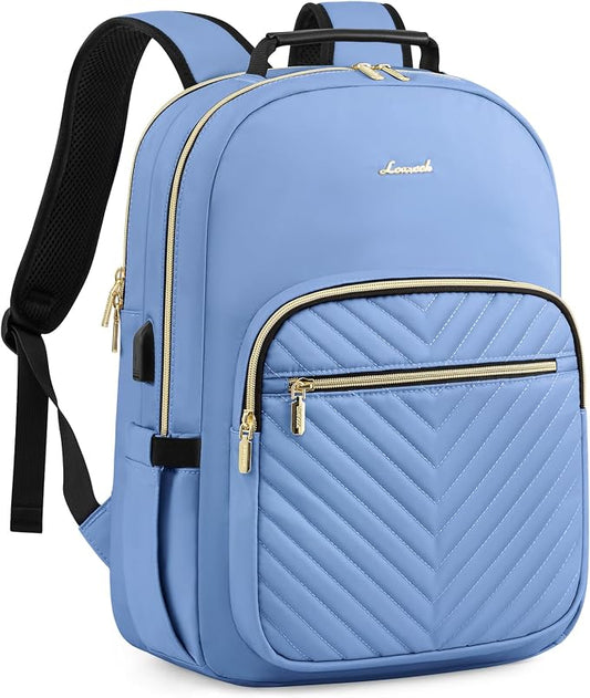 LOVEVOOK Laptop Backpack Purse for Women, Work Business Travel Computer Bags, College Nurse Backpack for Womens, Quilted Casual Daypack with USB Port, Fit 15.6 Inch Laptop, Blue