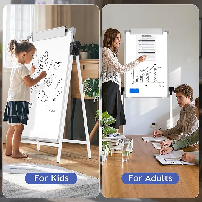Large Double Sided White Board with Stands, 36" x 24" A-Stand Dry Erase Easel, Portable Flip Chart Easel with Height Adjustable Design for Home, School, Office