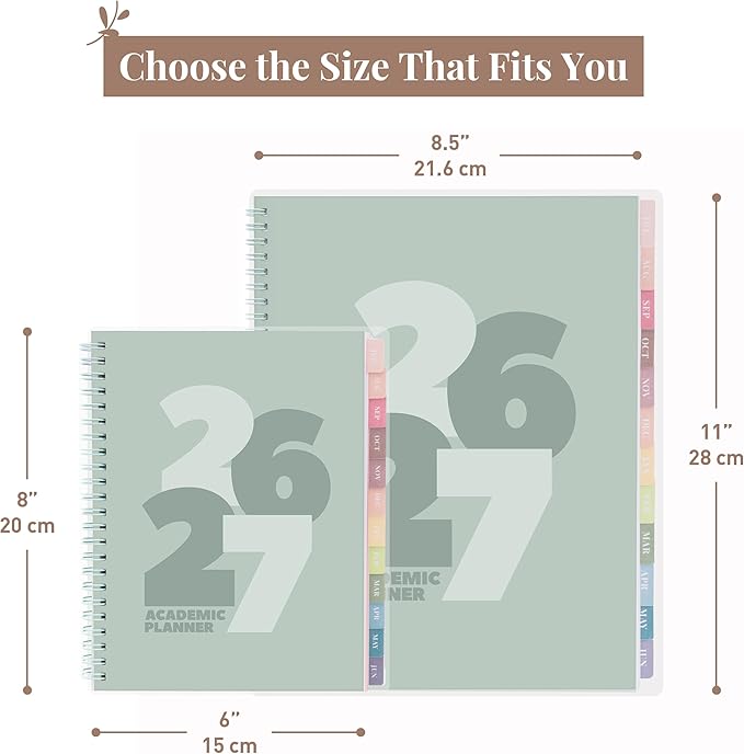Rileys Academic Planner 2026-2027, Daily, Weekly & Monthly Planner, July 2026 - June 2027, Student Notes Pages, Twin-Wire Binding, Weekly Agenda for School & Work (8.5 x 11-Inches, Chunky, Green)