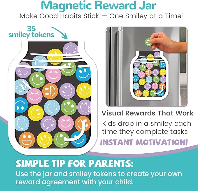 Magnetic Bedtime/Morning Routine Chart &Reward Jar for Kids -Toddler Morning Checklist Board,Daily Reward Routine Chart for Kids,Dry Erase Bedtime Reward Chart,Daily Schedule Chart at Home