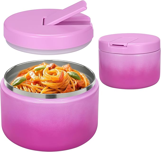 Pawtong 12oz Insulated Vacuum Food Jar with Buckle Lid Wide Mouth Soup Thermo for Hot Food Kids Leakproof Stainless Steel Lunch Container (Gradient Purple, 12OZ)