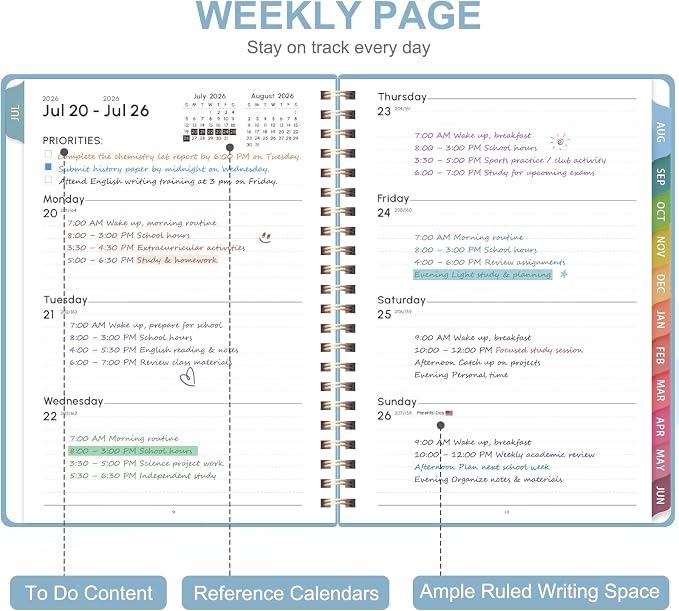 Planner 2026-2027, Academic Weekly and Monthly Calendar Planner, July 2026 - June 2027, Hardcover Spiral Agenda Book, School Supplies for Teacher Student - Letter Size(8.5" x 11")