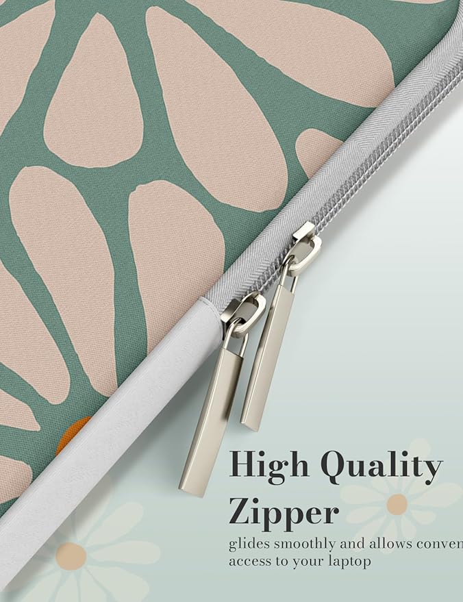 iCasso Laptop Sleeve 13 inch for MacBook Air 13-13.6 inch, Chic Laptop case for MacBook Pro 13 inch, Slim Protective Travel Carrying Case for MacBook Pro 14 inch, Chromebook, HP, Dell, Green Daisy