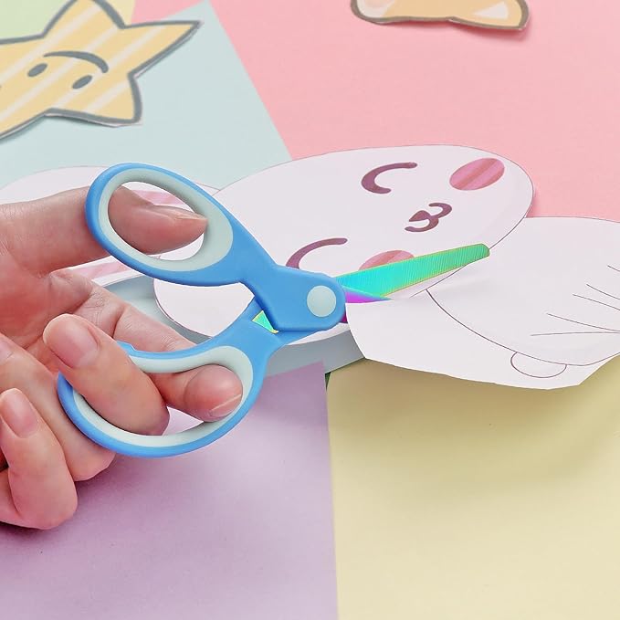 Asdirne Left Handed Kids Scissors, Safety Children Titanium Coating Scissors, Craft Scissors with Blunt Tip Stainless Steel Blades and Soft Grip, Great for Home and School,13.5cm, 3 Pack