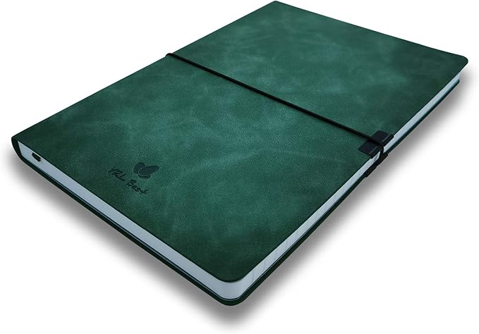 Softcover Bullet Notebook Journal, Dotted/Dot Grid, A5, 5.8x8.3 Inches, Premium Faux Leather, Creamy Thick Paper, Sewn Bound, Elastic Band, Inner Pocket, Pen Loop, Lays Flat, Green