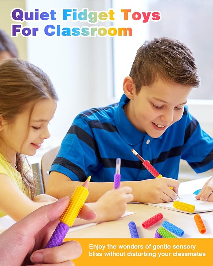 Sensory Fidget Toys Kids Adults: 24 Pack Textured Silicone Pencil Grips for Autism Kids Calming - ADHD Tools for Stress Relief Items - Quite Fidget Toy Special Education Needs Classroom Must Have