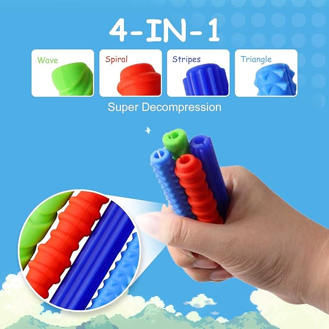 Pencil Grips, 4-Pack Textured Silicone Sleeves for Mechanical Pencils, Sensory Fidget ADHD Tool for Kids and Adults, Quiet Fidget Tools for Classroom Focus, Anxiety Relief (Colorful)