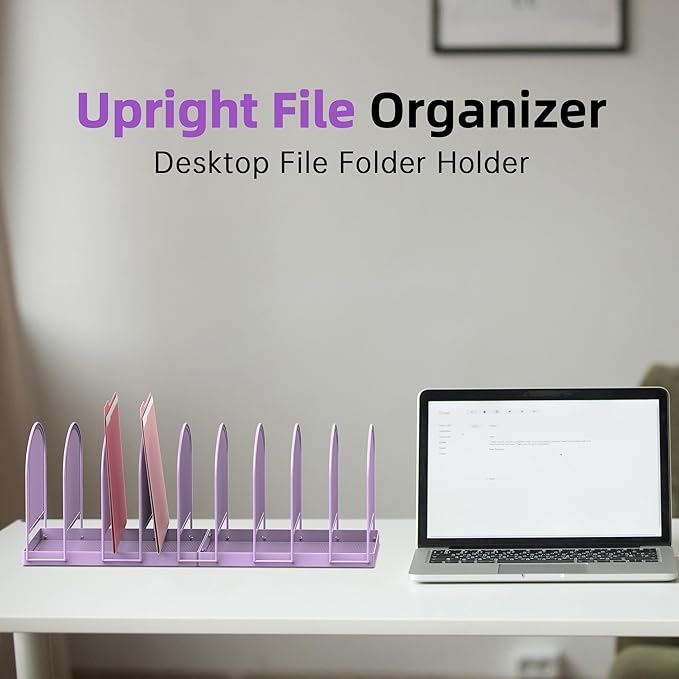 SUPEASY File Organizer 9-Section Mesh Desk Organizer, Upright File Organizer Desktop Organizer File Sorter, File Folder Holder for Office Supplies, Purple (Pack of 2)