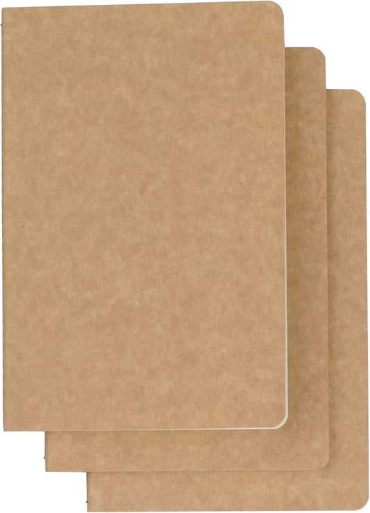 TWONE 3 Pack Travel Journal Notebook for Travelers or School - Kraft Brown Soft Cover - 5.5” x 8.25” - 96 Ruled Pages/48 Sheets