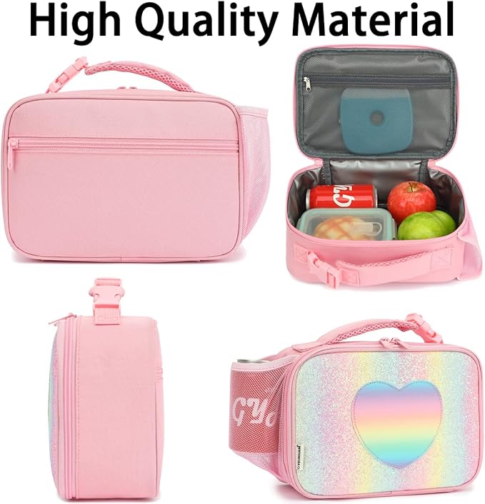 GYEUKHAM Insulated Lunch Box for School, Thermal Reusable Durable Freezable Lunch Bags for Kids Boys Girls Men Women - Small Soft Cooler Portable Lunch Tote Kit for Work Picnic Travel,Rainbow Glitter