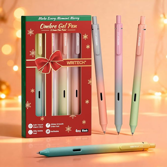 WRITECH Fine Point Gel Pens: 0.5mm 4ct Retractable Click Pen Black Ink Gradient Aesthetic Color Pen Barrel Smooth Writing Journaling No Bleed Christmas Gift for Nurse Student Office