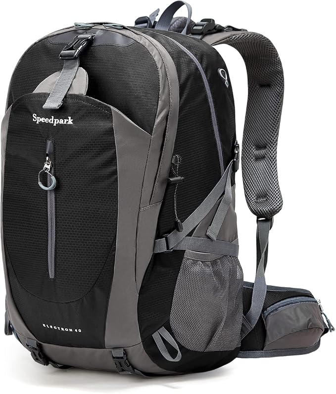 SPEEDPARK 40L Hiking Backpack, Lightweight Camping Daypack with Rain Cover | Water-Resistant Rip-Stop Nylon, Multi-Pockets, Survival Whistle. Ideal For Men, Women, Travel, Trekking