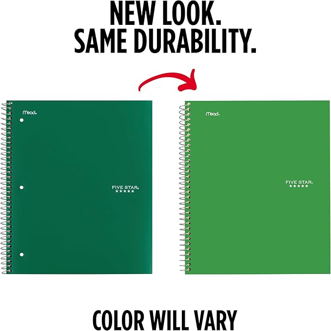 Five Star Spiral Notebook Plus Study App, 1 Subject, College Ruled Paper, 100 Sheets, 8-1/2" x 11", Forest Green (72055)