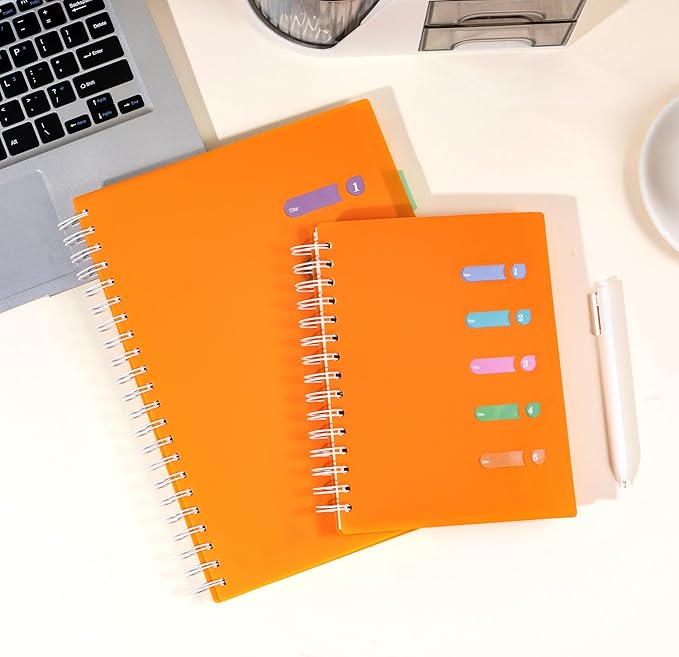Yoment 5 Subject Notebook College Ruled Spiral Notebook 5x7 with Removable Dividers 270 Pages Notebooks for Work Multi Subject Notebook with 5 Tabs Organizer Notebook for Note Taking School, A5 Orange