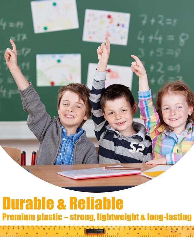 Magnetic Math 1m Ruler, Large Teaching Aids Classroom Math Geometry Tool Set Enhances Classroom Learning, Easily Mounts to Blackboard, Yellow