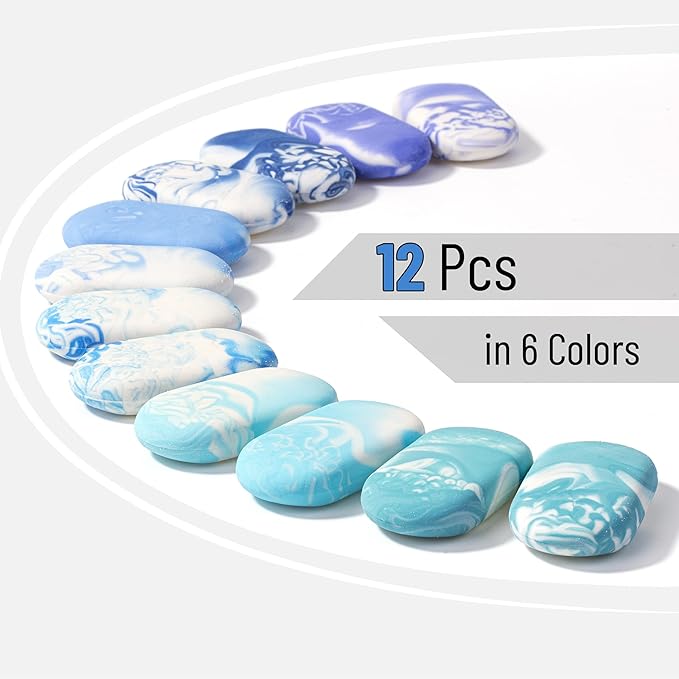 Mr. Pen- Marble Pencil Erasers, 12 Pack, 1" x 2", Soft Rubber Marble Pencil Erasers for School, Office, Art Sketching, Homework, Exams, Clean Smudge-Free Correction