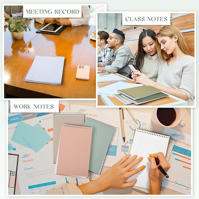Fuutreo 12 Pcs 5'' x 8'' Top Bound Spiral Notebooks Office Steno Book for Women Cute Durable Spiral College Ruled Paper 70 Sheets Multicolor Covers, School Supplies(Dark Color)