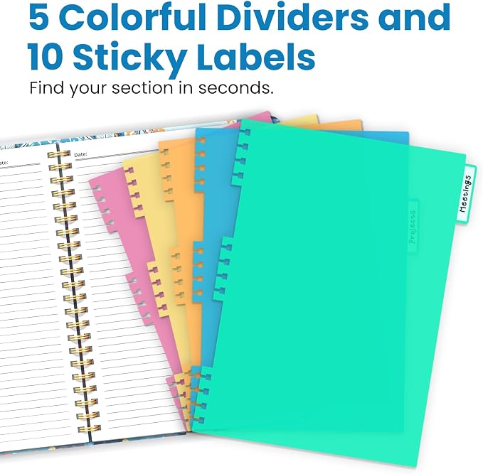 ZOTIA Large Spiral Notebooks for Work 5 Subject with Removable Dividers