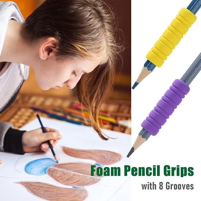 30 Pcs Pencil Grips for Kids and Adults Handwriting, Comfort Pencil Grippers for Writing Aid, Mechanical Pencil Holder Cushion with 8 Grooves, Foam Finger Grips, 10 Colors
