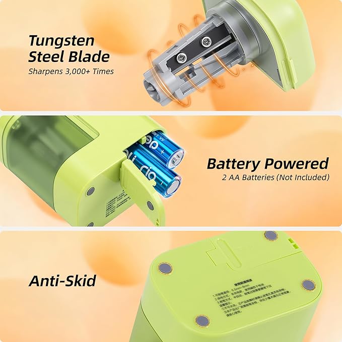 deli Electric Pencil Sharpener, Portable Pencil Sharpener for No.2 Pencils Colored Pencils, Battery Powered Electric Pencil Sharpener for School, Home, Office, Green