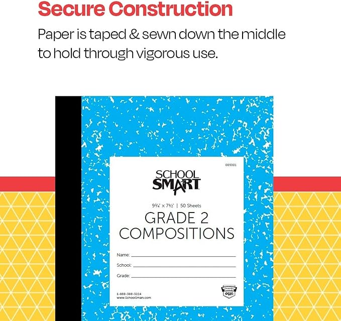 School Smart Skip-A-Line Ruled Composition Book, Grade 2, Blue, 100 Pages - 085301