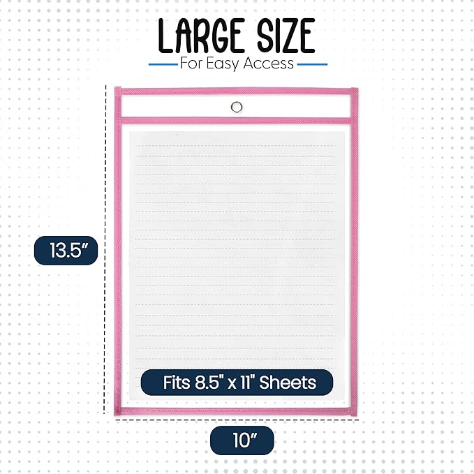 Essex Wares - 6 Pack, Pastel, Dry Erase Pocket Document Protectors, 10" Wide x 13.5" Tall - Dry Erase Clear Plastic Sleeves - Reusable & Easy Erase Plastic Invoice Holders, Water-Resistant & Durable