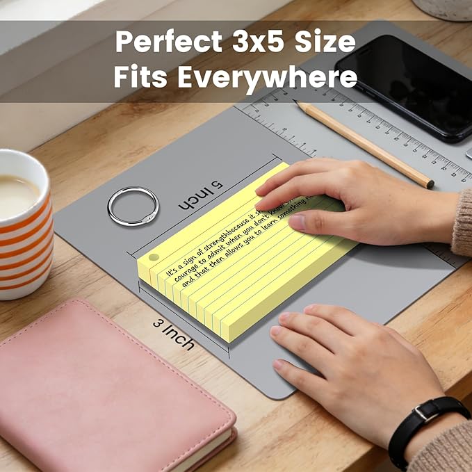 300 Count Index Cards 3 x 5 Inch Yellow Flash Cards with Ring, Heavy Flashcards College Ruled Home Organization, Durable Study To Do List Note Cards with Ruled Lines for Office & School Supplies