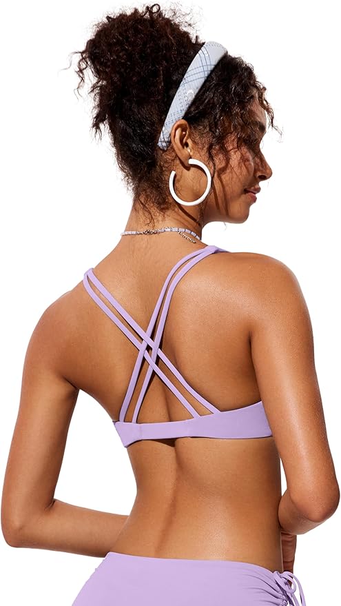 CRZ YOGA Twist Front Bikini Tops for Women - Padded V Neck Criss Cross Back Triangle Sexy Swim Bathing Suit