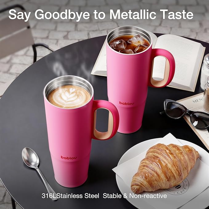 BABLOV 316L Stainless Steel Tumbler with Lid and Straw，40 oz Insulated Coffee Tumbler with Handle for Tea,Cold Hot Beverages at Home Office or on the Go Travel Mugs