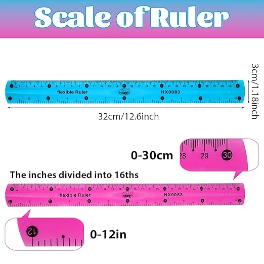 2 Pcs Flexible Ruler 12 Inches Plastic Rulers Transparent Measuring Tool Soft Bendable Scale Shatterproof Straight Edge Ruler Plastic Measuring Tool for Student School Office (Pink+Blue)