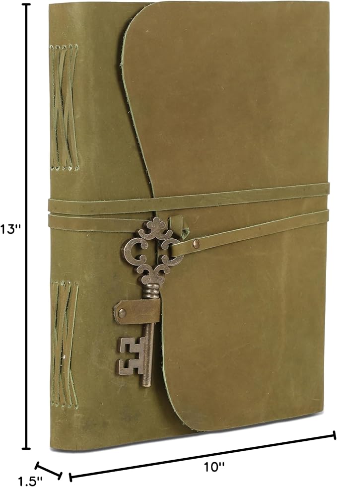 Leather Journal with Deckle Edge Paper 8x6 inch and Vintage Key | Handmade Writing Notebook Diary | Bound Daily Notepad for Men & Women Medium, Sketch/Writing pad for Artists