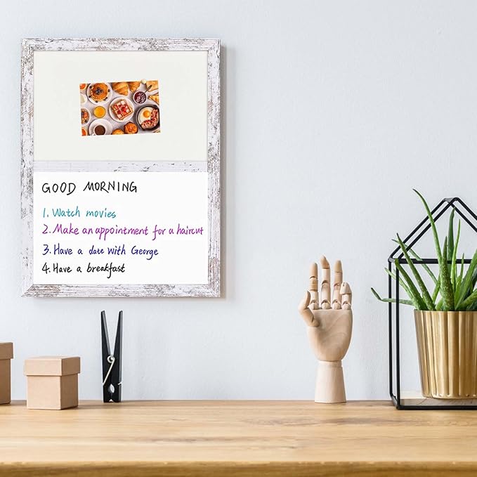 Bulletin Board Whiteboard Beige Felt Board Combo for Office School Kitchen Bedroom, White Wood Frame,13"*17",Whiteboard+WH-3343WH