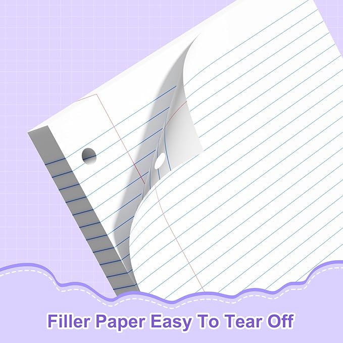 Loose Leaf Paper, 8.5x11 Wide Ruled, Notebook Paper for 3 Ring Binders, White Binder Notebook, 3 Hole Punch Paper, 100 Sheets/pack, 2 Pack