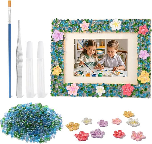 DIY Mosaic Picture Frame Craft Kit for Kids - Creative Arts & Crafts Glass Pebbles Activity for Girls & Boys, Decorate Your Own Photo Frame, Perfect Birthday & Christmas Gift for Kids Ages 6-12