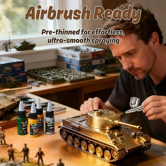 X ARTY HUB Model Paint Set - 20 Colors with 3 Brushes, Miniature Paints (Base/Skin Tones/Shadows/Metallics) for Airbrushing & Hand Painting, Acrylic Paint for Models, Miniatures & Wargaming Props