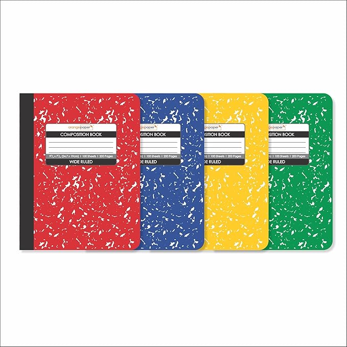 Composition Book – 100 Sheets, Wide Ruled, 9.75 x 7.5 inch – Durable Cover – School & Office Use – Pack of 4 - Color Marble Design