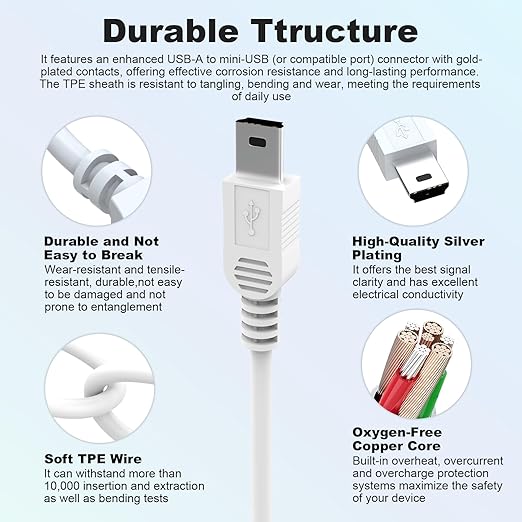 Toxaoii USB Power and Data Cable Compatible with Texas Instruments Calculators TI-84 Plus CE, TI 89 Titanium, TI Nspire CX II CAS, TI Nspire CX CAS Graphing Calculator Charger White