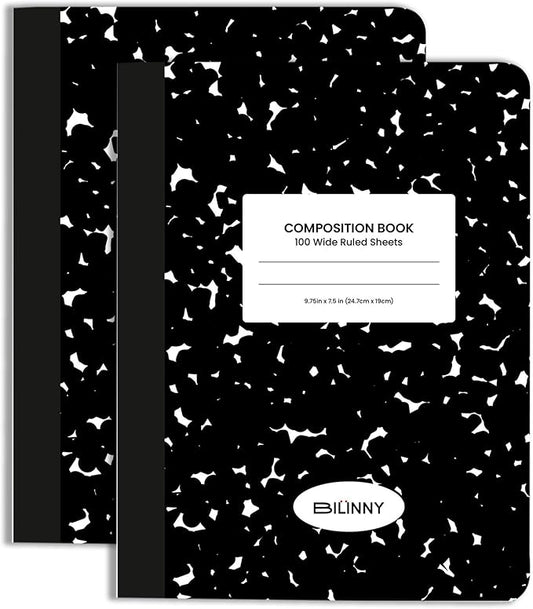 Bilinny Composition Notebook, Wide Ruled - 9.75" X 7.5" - Hardcover Marble Notebooks for School - 2 Pack (100 Sheets In Each)