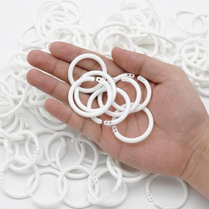 120 Pcs 1.1 Inch Plastic Binder Rings, Loose Leaf Binder Book Rings, Black Index Card Rings Binder Clip Rings for Flash Cards, Key Rings, Index Cards, Paper (28mm, White)