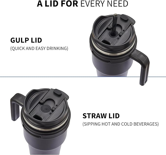 20 oz Insulated Coffee Mug Tumbler with Handle, Stainless Steel Travel Mug Tumbler with Lid and Straw,Double Wall Vacuum Leak Proof Ice Coffee Thermal Cup, Sky Blue