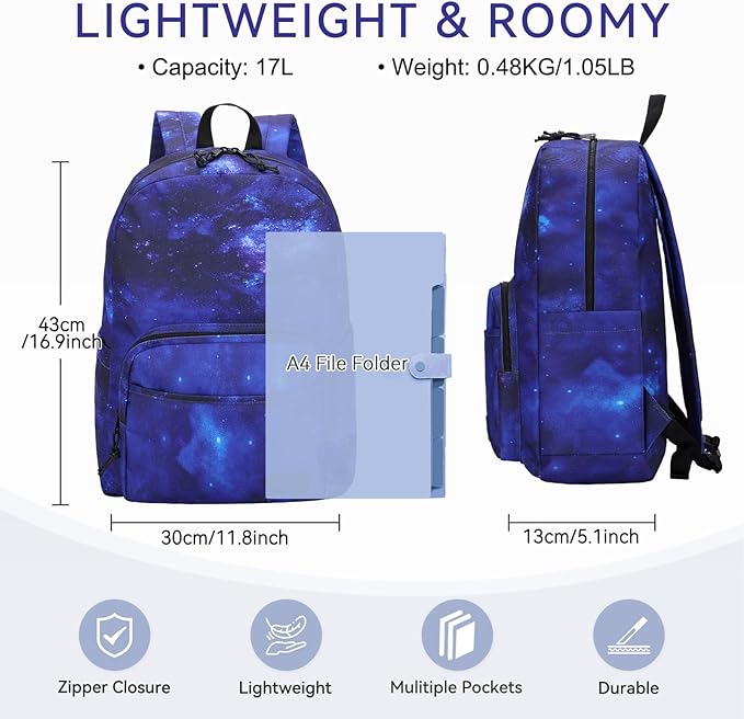 VASCHY School Backpacks for Boys, Lightweight Bookbag Schoolbag for Elementary School Casual Basic Simple Daypack for Middle School Galaxy