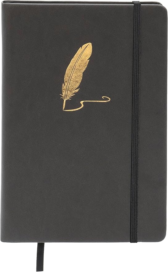 EVERLINEA 5.6” x 8.3” Embossed Quill A5 Hardcover Notebook, 240 Lined Pages, Black Graphite
