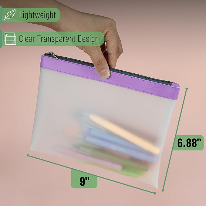 Mr. Pen- Clear Pencil Pouch, 9" x 6.88", 3 Pack, Durable TPU Material, Large Water-Resistant Pencil Bags with Smooth Zipper, Multipurpose Clear Pouch for Stationery, School, Office, Travel Supplies