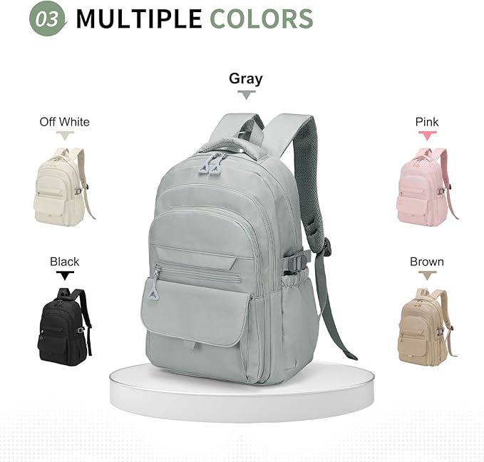 Aesthetic Daypack Backpack, Water-Resistant 15.6" Laptop Backpack for Women and Men, Featuring Touch-Fastener and Anti-Theft Pockets (Gray)