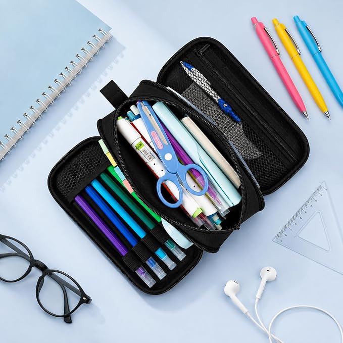 Game Controller Pencil Case for Boys Kids Teens, Large Capacity Pencil Pouch with 3 Compartments, 7 Pockets and Label Pocket for School College Office Travel (Pink & White)