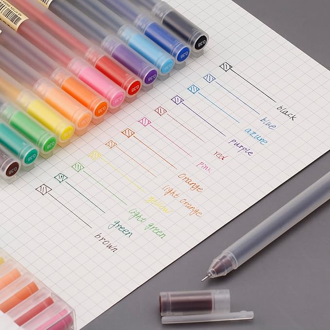 0.38 Fine Point Colorful Pens for Journaling, Ultra Fine Tip Needle Point Gel, 12 Colored Minimalist Office Stationery Supplies